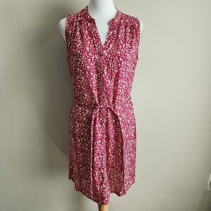 Mata Traders Shirt Dress Womens Small Tie Waist Pockets Ditsy Squirrel Bird Deer